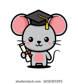 Cute Mouse Cartoon Character In Graduation Outfit