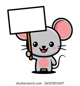 Cute Mouse Cartoon Character Holding A Big Sign Board