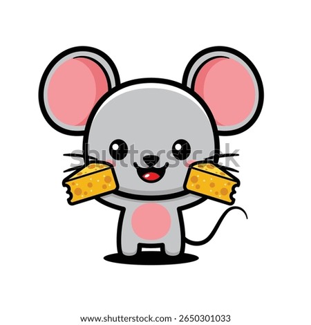 Cute Mouse Cartoon Character Holding Cheese