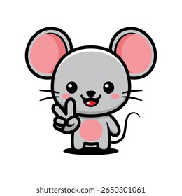 Cute Mouse Cartoon Character Making Peace Hand Sign