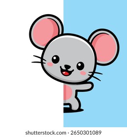 Cute Mouse Cartoon Character Peeking From Behind A Wall