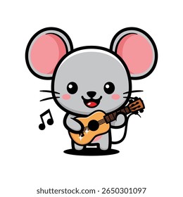 Cute Mouse Cartoon Character Playing Guitar