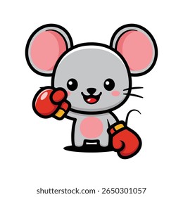 Cute Mouse Cartoon Character Wearing Boxing Gloves