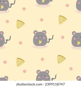 Cute mouse cartoon and and cheese seamless pattern