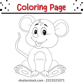 Cute mouse cartoon coloring page. Black and white vector illustration for coloring book