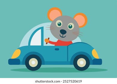 A cute Mouse  cartoon driving car vector illustration