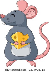 Cute mouse cartoon holding a cheese