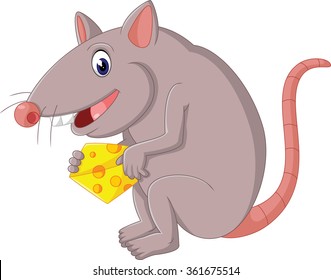 Cute mouse cartoon holding cheese