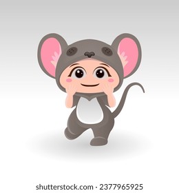 Cute mouse With Cartoon Icon Vector Illustration. Cute bear mascot costume concept Isolated Premium Vector. Flat Cartoon Style