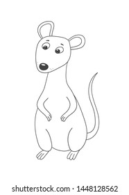 Cute mouse, cartoon linear art, animal sketch. Vector illustration of little mouse, black outline style, isolated on white background Coloring book template for children
