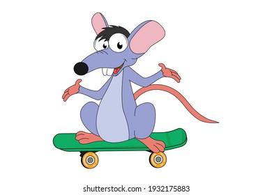 cute mouse cartoon with skate board