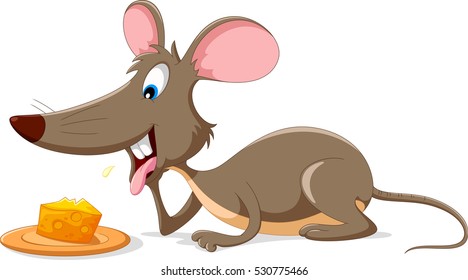 Cute mouse cartoon with a slice of cheese