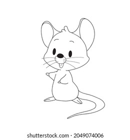 Cute mouse cartoon standing.Vector illustration isolated on white background.Coloring book page