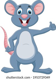 cute mouse cartoon thumbs up isolated on white background