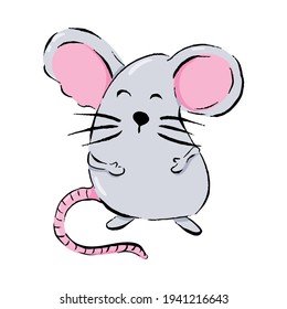Cute mouse cartoon, vector illustration isolated on white background