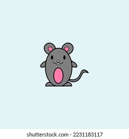 Cute Mouse Cartoon. Vector illustration, isolated, on blue background.	