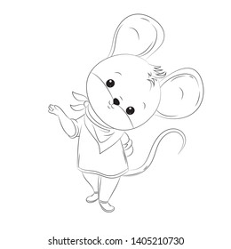 Cute mouse. Cartoon vector line caracter illustration