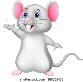 Cute mouse cartoon waving 