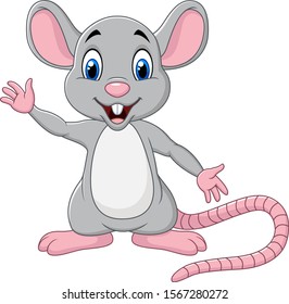 Cute mouse cartoon waving hand