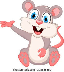 Cute mouse cartoon waving hand