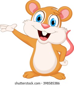 Cute mouse cartoon waving hand