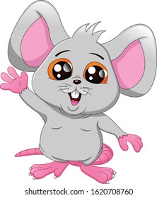 cute mouse cartoon waving  on a white background