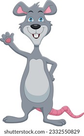 cute mouse cartoon waving on white background