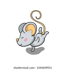 Cute mouse character dance. 2020 New Year symbolic animal. Rat or mouse cartoon vector illustration on white background. Lunar New Year mouse icon. 2020 animal mascot isolated. Mouse sticker