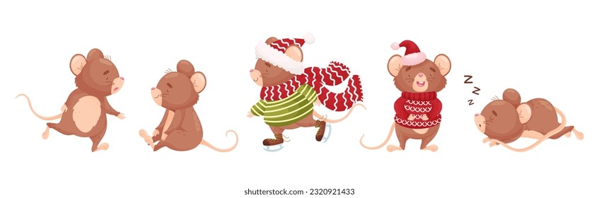Cute Mouse Character Engaged in Different Activity Vector Set