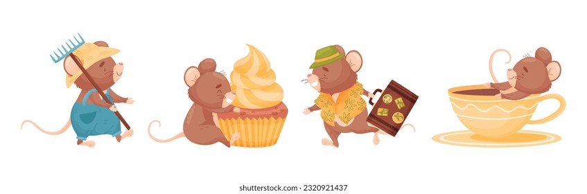 Cute Mouse Character Engaged in Different Activity Vector Set