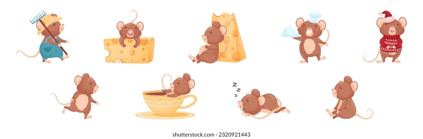 Cute Mouse Character Engaged in Different Activity Vector Set