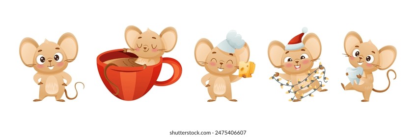 Cute Mouse Character Engaged in Different Activity Vector Set