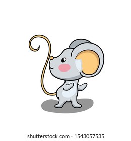 Cute mouse character smiling. 2020 New Year symbolic animal. Rat or mouse cartoon vector illustration on white background. Lunar New Year symbol mouse. 2020 animal mascot isolated. Mouse sticker