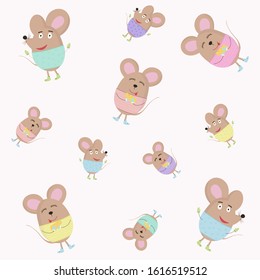 Cute mouse with cheese. Funny cartoon characters. Vector illustration.