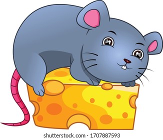 cute mouse and cheese on a white background