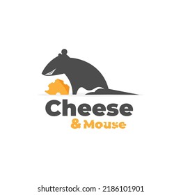 Cute mouse and cheese slice illustration logo