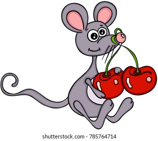 Cute mouse with cherries