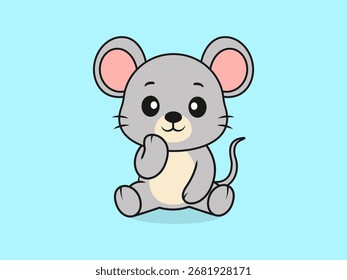 Cute Mouse Chin Rest Pose - Ilustração de um personagem de mouse em desenhos animados de vetor plano.