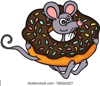Cute mouse with chocolate cake donut

