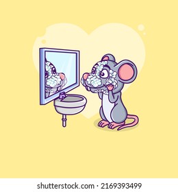 los dientes de limpieza del ratón lindos delante del espejo