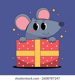 Cute mouse come from gift box