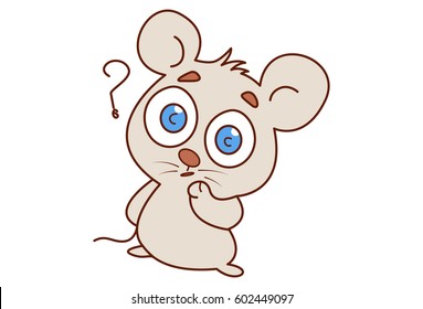Cute Mouse confused. Vector Illustration. Isolated on white background.