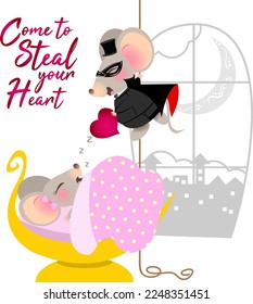 cute mouse couple valentine's day romantic illustrator vector set