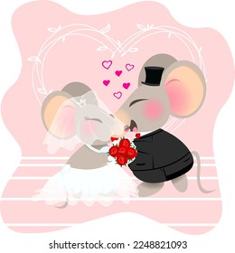 cute mouse couple wedding day romantic vibe lovely valentine illustrator vector set