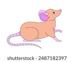 Cute mouse curious 2D cartoon character. Rat rodent isolated flat vector animal white background. Home tiny pet sniffing. Animal pest with tail. Small adorable mammal color spot illustration