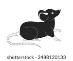 Cute mouse curious black and white 2D line cartoon character. Rat rodent isolated vector outline animal. Home tiny pet sniffing. Pest with tail. Small adorable mammal monochromatic spot illustration