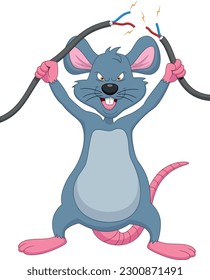 cute mouse cut the power cord cartoon