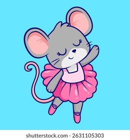 Cute Mouse Dancing Ballet Cartoon Vector Icon Illustration. Animal Holiday Icon Concept Isolated Premium Vector. Flat Cartoon Style