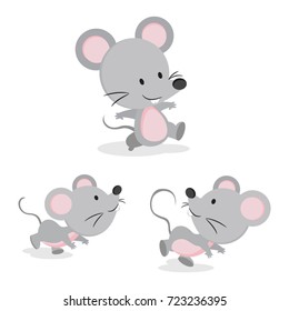 Cute Mouse In Different Pose. Vector Illustration.