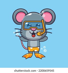 
Cute mouse diving cartoon mascot character illustration.